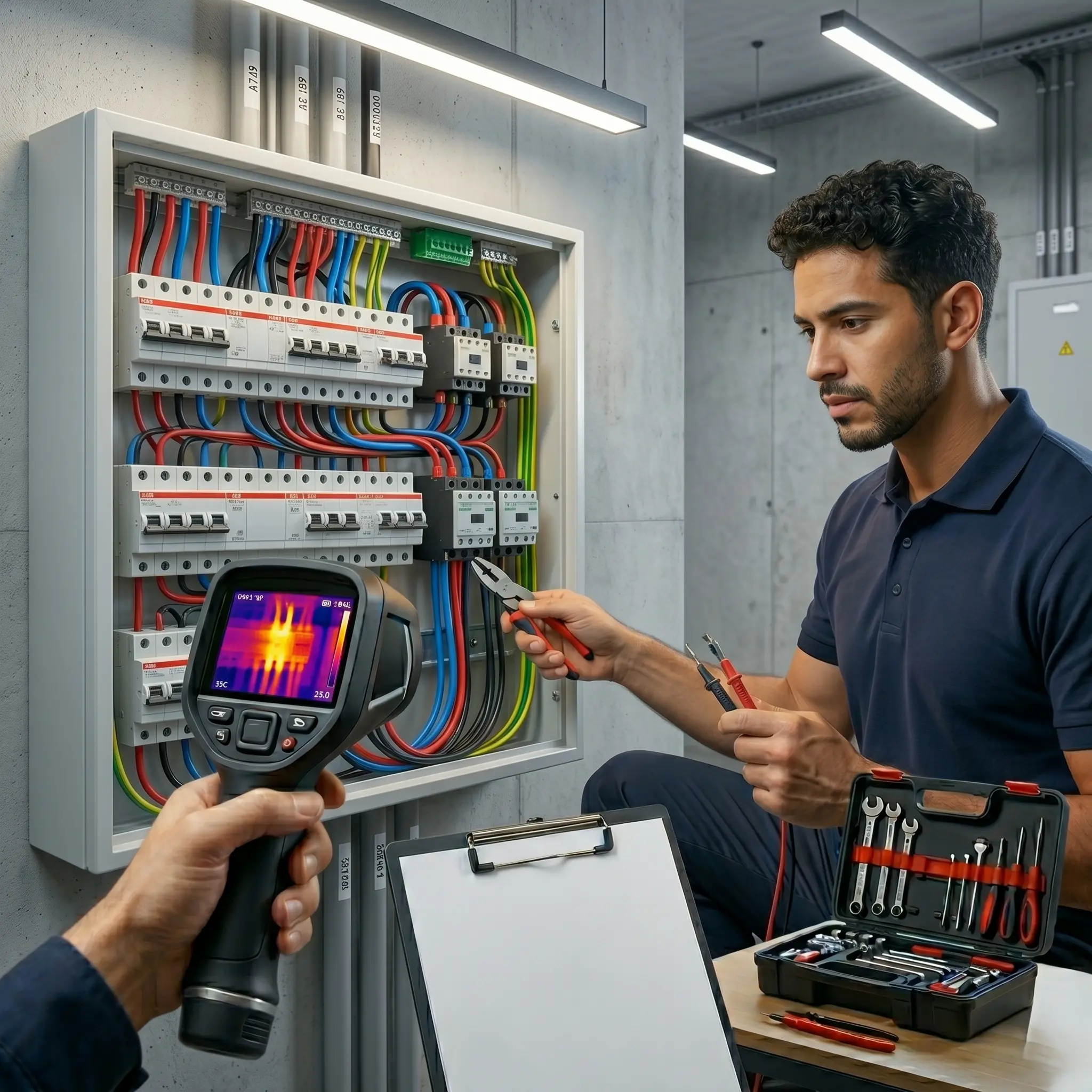 Elektrik panosu kurulumu — etiketli kesiciler ve düzenli yerleşim ile güvenli dağıtım paneli